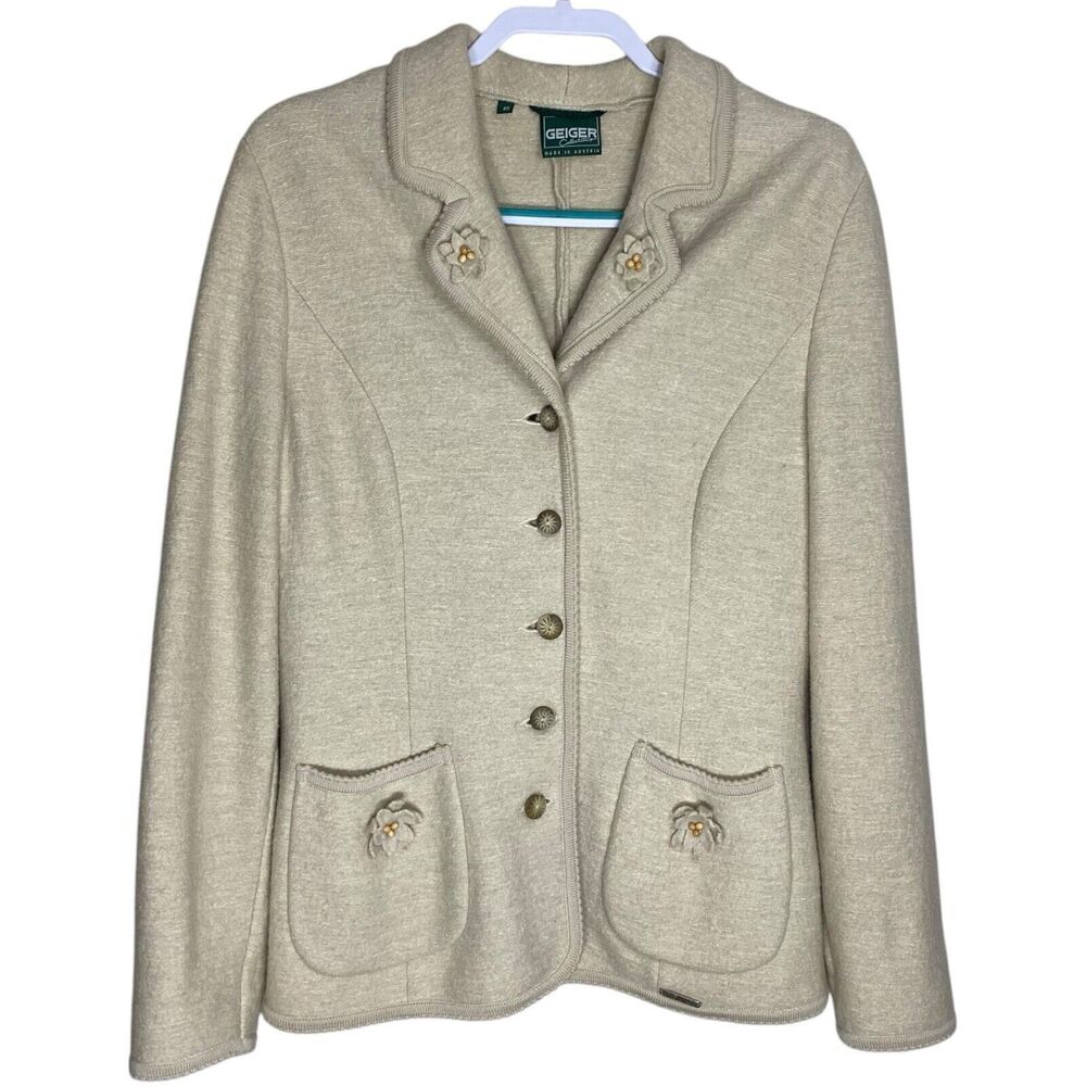 Vtg Geiger Sweater Blazer Cardigan Womens 40 Jacket Wool Linen Austria Cottage